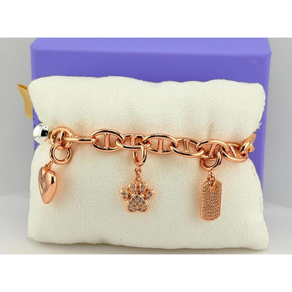 Bomb Party Jewelry - Bomb Party Charmelier Charm Bracelet "A Furry Soulmate" Paw Print Heart Dog Tag